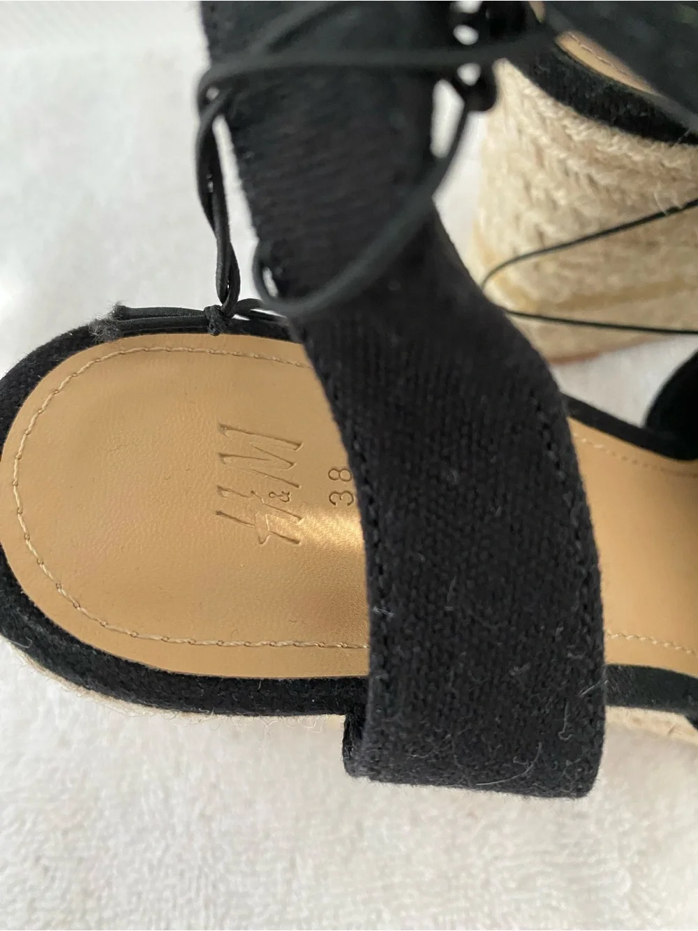 NEW H&M Black Espadrille Wedge Sandals with Ankle Strap SZ 8